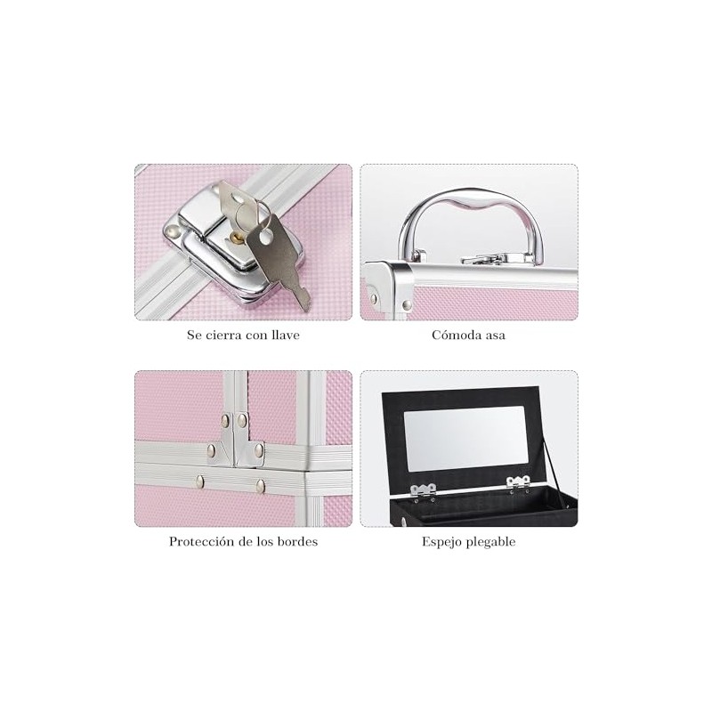 Estuche de Maquillaje Profesional de 3 Niveles con Espejo, Organizador