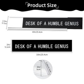 Funny Desk Sign for Office, 10"x2" "Desk of A Humble Genius" Black Nameplate with Silver Base, Humorous Coworker Gift for Boss, Teacher or Work Bestie