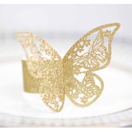 100 Pcs Napkin Rings Butterfly Shape Frosted Paper Napkin Holder for Weddings Party Serviette Table Decoration Restaurant (Gold)