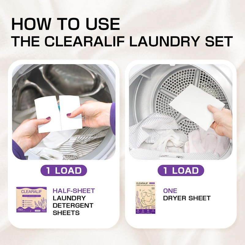 CLEARALIF All in One Laundry Detergent Sheets Kit, Lavender Scent,