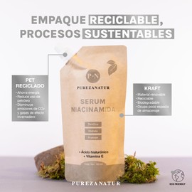 PUREZA NATUR Suero facial Niacinamida B3, Vitamina E y Acido hialurónico 50ml | Serum Niacinamide para todos tipos de piel skin barrier hidratante, antioxidante potente reductor de ojeras y líneas de expresión (Refill 125ml)