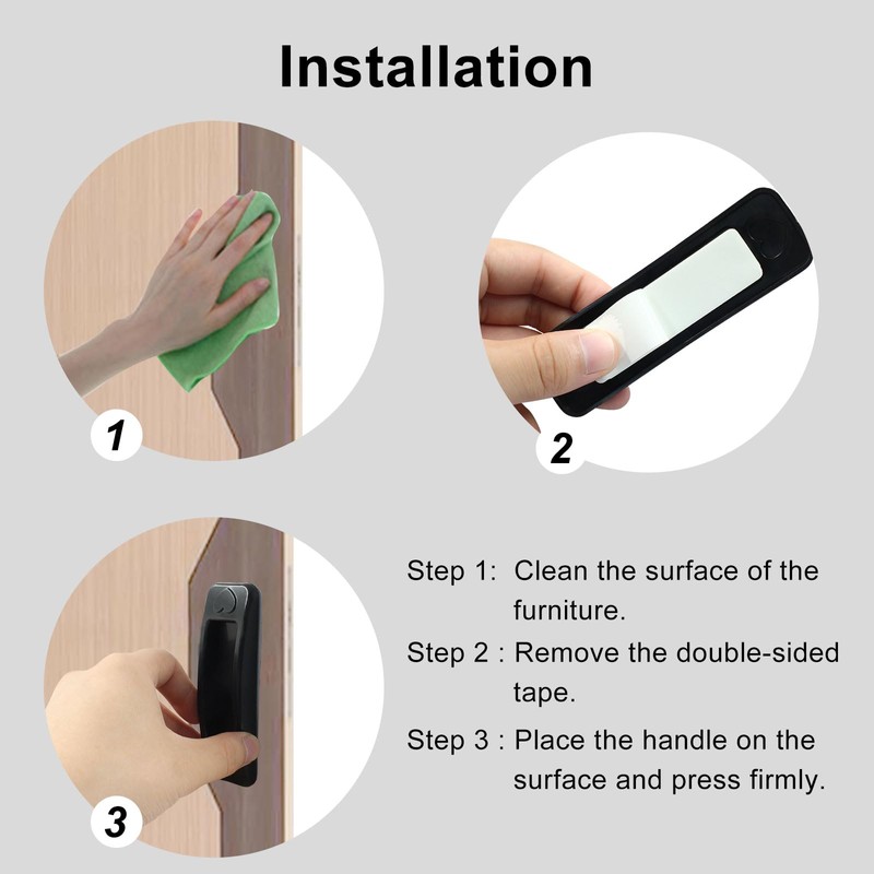 Kemcatui 4Pcs Self Adhesive Handles, Black Cabinet Pulls Plastic Drawer