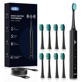 SEJOY Sonic Electric Toothbrush Rechargeable Power 5 Modes Timer, With 8 Brush Heads power electric bitva  e electric  toothbrush - Color: Black