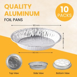 Homeshopa Aluminum Foil Pie Pan, 10 Pack Disposable Round Foil Flan Trays, Durable Air Fryer Baking Dishes for Pie, Fruit Tarts, Quiche, Food Storage Takeaway, Oven & Freezer Safe