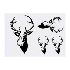 4 x 'Stag Head' Temporary Tattoos - Water Resistant, Skin-Safe, Non-Toxic Transfers, Mixed Sizes (TO00004511)