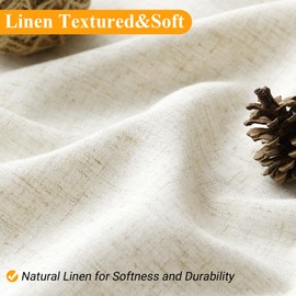 Naturoom 60 Inch Shower Curtain, Narrow Beige Country Boho Farmhouse Linen Shower Curtains for Bathroom Natural Cloth Weighted Fabric Shower Curtain Liner with Hooks, Cream, 60x72