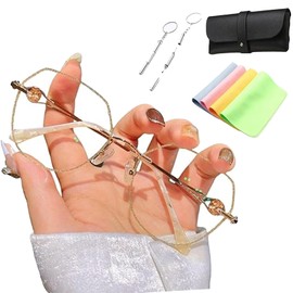 DASHENRAN Women's Diamond Rimless Anti-Blue Light Presbyopia Glasses, Beautyfeii Reading Glasses for Women (Gold, +4.0/400)