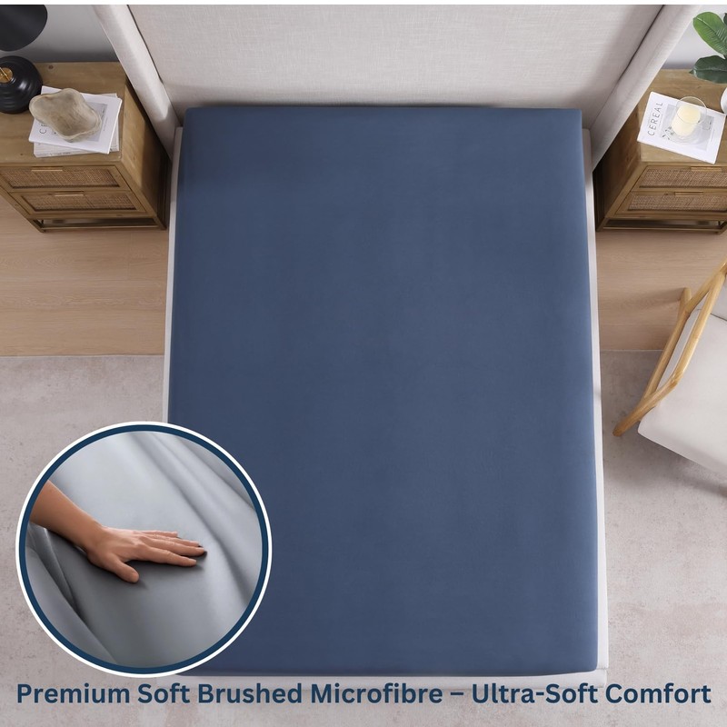 Fitted Sheet Single, Navy – Pre-Washed, Deep Pocket 14 inch