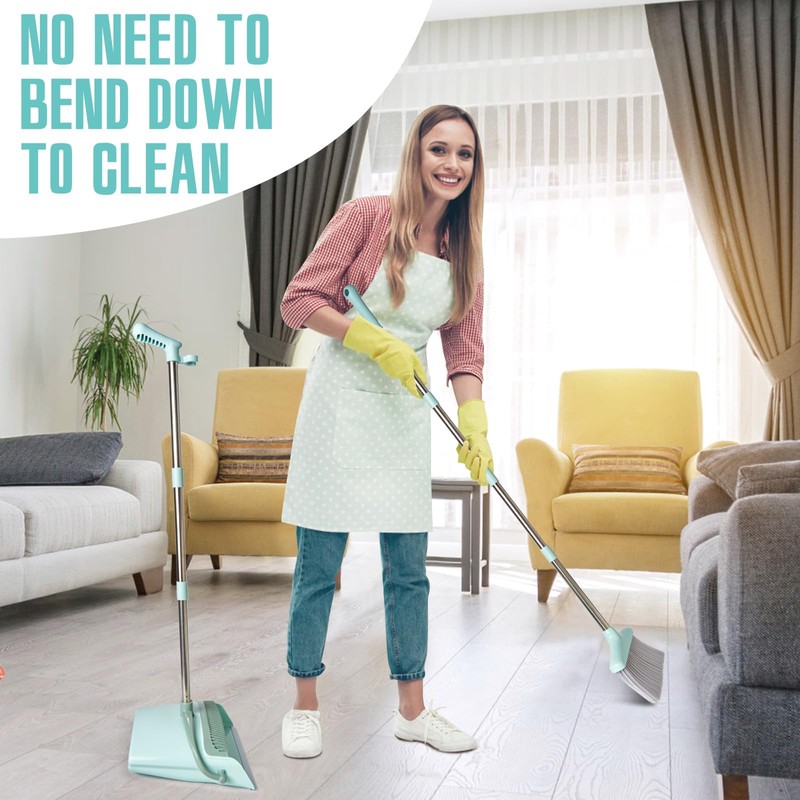XXXFLOWER Broom and Dustpan Set with Cleaning Teeth, 55" Long