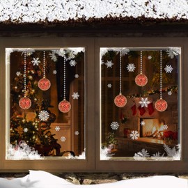 The Tile Sticker Company Christmas stained glass Red Green Blue Bauble Snowflake Window Stickers Cling (bauble red)