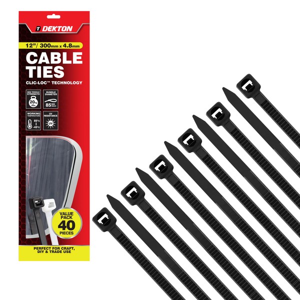 Dekton 40PC Cable Tie Set - 4.8MM X 300MM Black