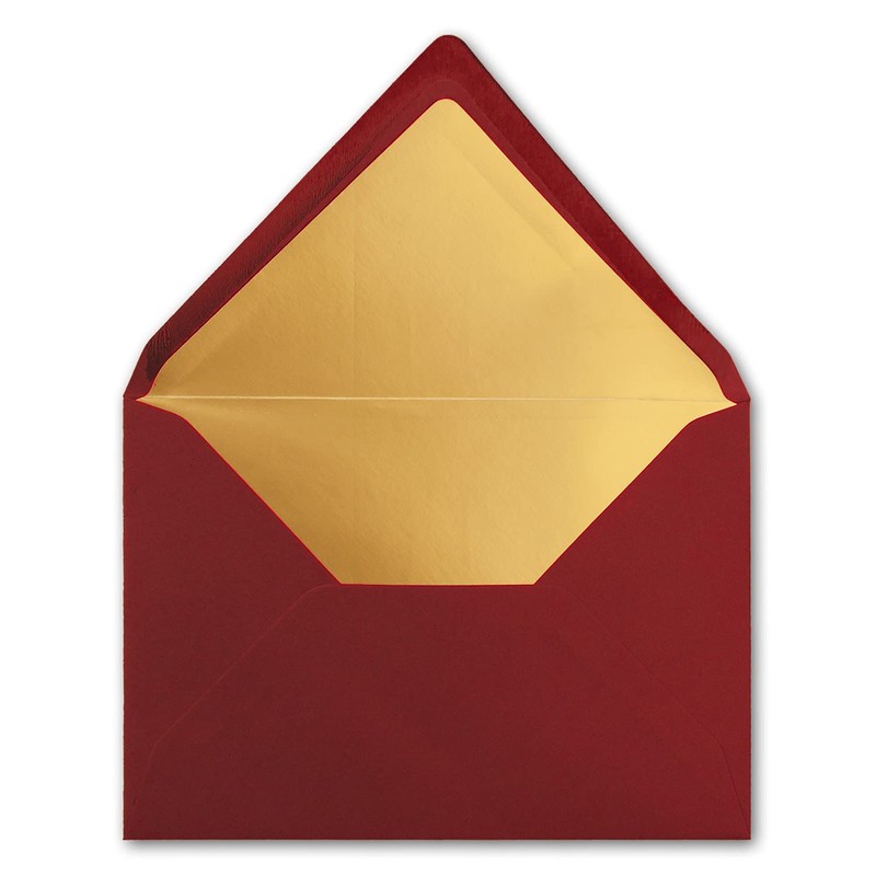 50 x metallic gold lined envelopes DIN C5, dark red,