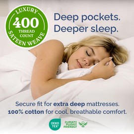 Extra Deep Pockets 400 Thread Count 100% Cotton 3 Piece TwinXL Size Bedding Sheet Set - Breathable & Cooling - Hotel Luxury Bed Sheets Set - Extra Soft, Wrinkle Free & Comfy White Bedding Sheets Set