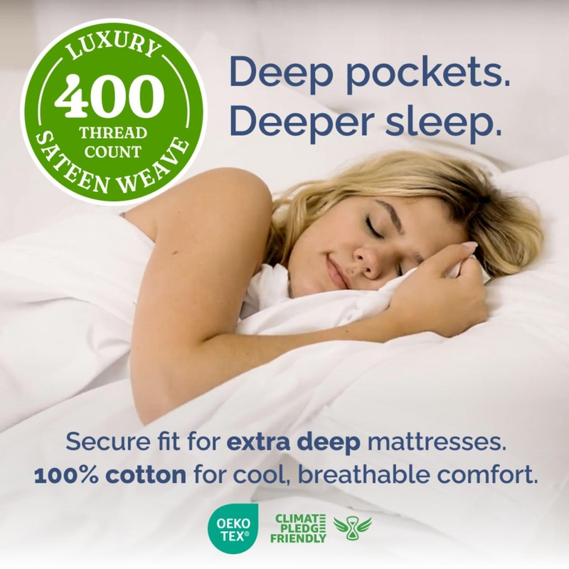 Extra Deep Pockets 400 Thread Count 100% Cotton 3 Piece