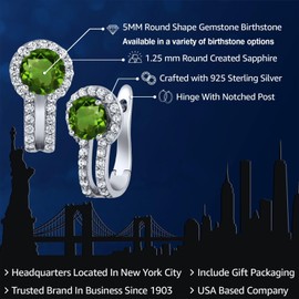 Gem Stone King 925 Sterling Silver Green Chrome Diopside and White Created Sapphire Earrings For Women (1.50 Cttw, Gemstone Birthstone, Round 5MM)