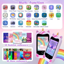 PTHTECHUS Smart Phone for Boys Girls, Kids Toys 3-9 Years with Camera Games Music Audiobooks Alarm Clock Drawing Learning Toy Christmas Birthday Gifts for Kids (Purple)