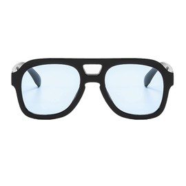 Long Keeper Retro Pilot Sunglasses Men Women 70s Vintage Sunglasses Aviator Glasses Square Classic Pilot Yellow Tinted Glasses with UV400 Protection 50 mm, Black Frame - Blue Lens