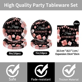 QYCX 52 Pcs Retirement Party Decorations Retirement Party Supplies Retirement Tableware Retirement Plates Napkins Retirement Dinnerware for Women Retirement Decorations Farewell Decorations Rose Gold