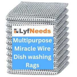 LyfNeeds Non Scratch Wire Dishwashing Rag, 8 Pack Double Layer Reusable Wire Dishcloth, Silver Mesh Metal Cleaning Cloth for Pots, Pans, Sink, Steel Cookware, Wet & Dry Cleaning