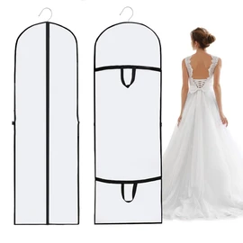 2Pcs Dress Garment Bags, Foldable Suit Dust Cover, Half-clear Long Bag for Coats Clothes Gowns, Large Hanging Storage Bags with Zipper, Wedding Dress Cover for Closet Travel Waterproof
