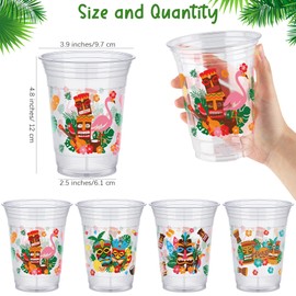 Kochorie 120 Pcs Tiki Party Cups 16oz Hawaiian Luau Drinking Cups Tiki Themed Luau Disposable Plastic Cups Tropical Hibiscus Wine Glasses Flamingo Cups for Hawaiian Luau Tropical Beach Party Pineapple