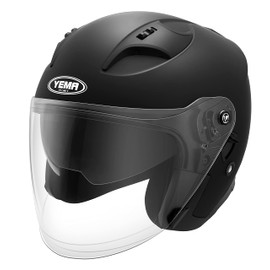 Motorcycle Open Face Helmet YEMA YM-637 DOT Approved 3/4 Half Helmet with Sun Visor for Adult Men Women - Matte Black,Small