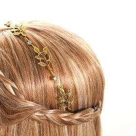 Fdesigner Fashion Pendant Hair Accessories Crystal Wedding Headband Jewlery Leaf Head Chain Festival Hairpieces Prom Hair Decoration for Women and Girls (Bronze)