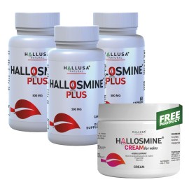 Hallosmine PLUS Diosmin 500mg + FREE Cream Veins 4 oz, 03 Bottles - 180 Caps