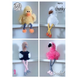 King Cole 9073 Crochet Pattern Bird Toilet Roll Holders in Big Value Chunky & Tinsel Chunky