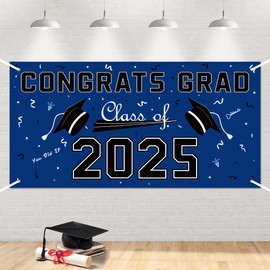 Graduation Decorations 2025 - Blue Polyester Graduation Backdrop - Graduation Party Decorations - Congrats Grad Banner - Graduation Decorations Class of 2025,Graduation Party Favors Supplies Yard Sign
