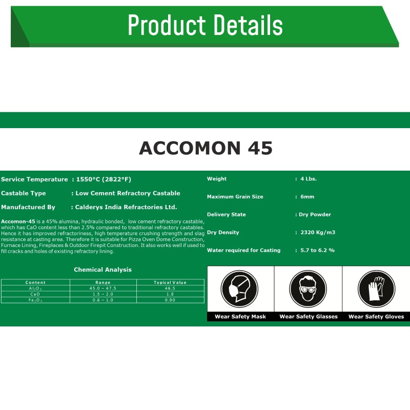 Simond Store Castable Refractory Cement 2822F Rated - 45% Alumina