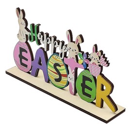 Alnicov Easter Table Decorations, Easter Wooden Table Sign Happy Easter Bunny Stand Tabletop Ornaments Spring Wood Table Centerpieces For Easter Party Decoration Indoor Home Decor
