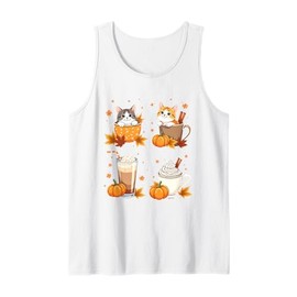 Cute Cats In Fall Mugs Pumpkin Spice Latte Autumn Kitty Tank Top