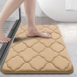 OLANLY Memory Foam Bath Mat Rug 24x16, Ultra Soft Non Slip and Absorbent Bathroom Rug, Machine Wash Dry, Comfortable, Thick Bath Rug Carpet for Bathroom Floor, Tub and Shower, Beige
