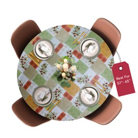 Covers For The Home Deluxe Elastic Edged Flannel Backed Vinyl Fitted Table Cover - Olive Patch Pattern -Extra Large Round Oblong Oval - Fits Tables up to 57" - 65"