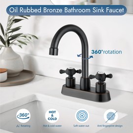 Cinwiny 4 Inch Centerset Bathroom Faucets Double Cross Handle Bathroom Sink Faucet Deck Mounted Vintage RV Farmhouse Vanity Basin Mixer Tap with Pop up Drain,Oil Rubbed Bronze,H and C Label