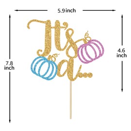 Es una decoración de pastel de revelación de género, decoración de pastel de calabaza para baby shower, niño o niña, él o ella, decoración de fiesta temática de calabaza de otoño