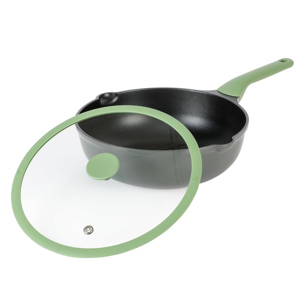 Kenmore Theodore 13 Inch Cast Aluminum Sauté Pan W/Lid Nonstick Interior and Induction Base