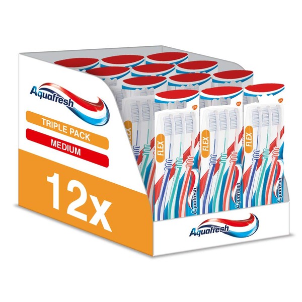Aquafresh Clean And Flex Toothbrush, 12 X 3 Pack, Medium