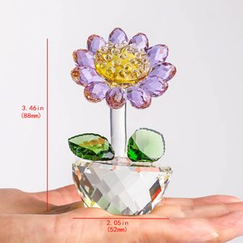 fairyflores Girasol de Cristal Decorativa - Artesanía Brillante para Hogar y Oficina, Regalo Elegante para Mujeres, Adorno de Vidrio con Base Tallada (Lila)