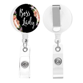 Badge Reels Retractable,Id Badge Holders Retractable,Badge Clips Retractable ID Card Holder for Teacher, Student, Office Worker(Rose Floral Boss Lady)