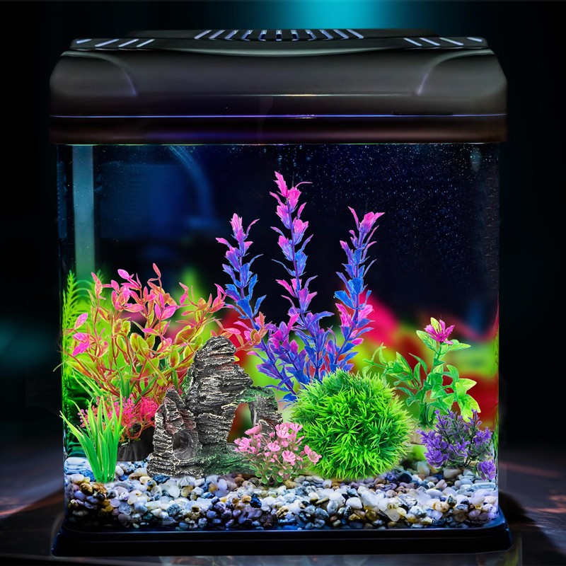 Ameliade Aquarium Artificial Plastic Plants Decorations and Rock Cave Decor
