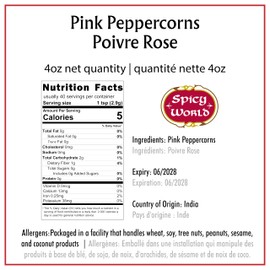 Spicy World Pink Peppercorns Whole 1.75Oz Bag - Steam Sterilized, Vegan, Premium Quality Whole Peppercorns