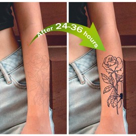 Qpout 11 Sheets Semi-Permanent Tattoos for Women Girls Realistic Temporary Tattoos Body Art Tattoo Stickers Dark Blue Waterproof Fake Tattoos Durable for 1-2 Weeks