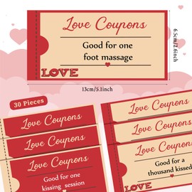 Gersoniel 30 Pieces Valentines Day Love Coupons for Him or Her, Romantic Love Voucher Funny Coupon Romantic Present for Husband Wife Boyfriend Girlfriend Birthday Wedding Party