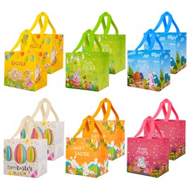 Daomong Easter Bunny Bags with Handles 12 PCS Easter Egg Hunt Bags Candy Treat Gifts Bags for Easter Party Favor Supplies,Gifts Wrapping,Table Decor,Holiday Party Supplies