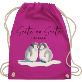 Shirtracer - Gym Bag Backpack - Bags - Side by Side Forever Penguins I Penguin Gift Couple Gifts Valentine's Day Couple Gifts Christmas Couple Gifts for Lovers I Love I, 02 Fuchsia, Unit size