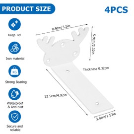 4 Pcs Floating Shelf Brackets, White Shelf Brackets Heavy Duty, Wall Brackets for Shelves Brackets, Metal L Brackets Scaffold Board Wooden Board Shelf Support Brackets(White/Antler, 125mm/5")