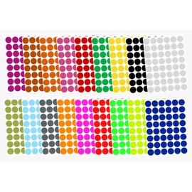 Royal Green Round Stickers 5/8" inch in 18 Assorted Colors. Colored Sticker dots 17mm - 864 Pack