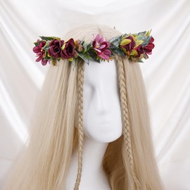 KorViSHOW Purple Flower Crown Headband - Fairy Woodland Floral Headbands Forest Rose Flower Headpiece for Women Renaissance Accessories Birthday Wedding Vacation Ren Faire Cosplay Photo Shoot